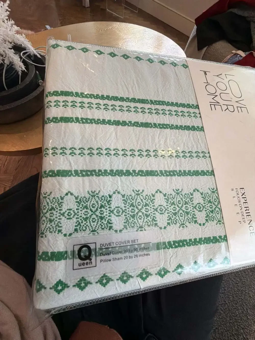 MADELUO Green and White Striped Pattern Duvet Cover Set 3 piece NEW